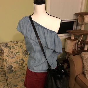 AEO one shoulder denim top size Large